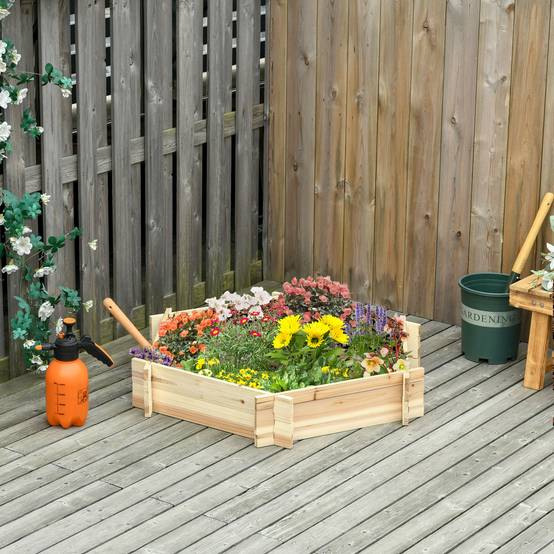 Carré potager hexagonal en bois massif pour jardin montage facile sans vis 100x92x16cm naturel - ComfortXL Outdoor Living - Image 4