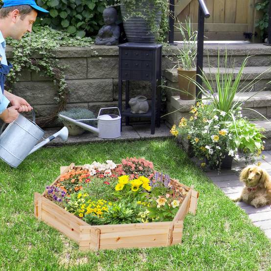 Carré potager hexagonal en bois massif pour jardin montage facile sans vis 100x92x16cm naturel - ComfortXL Outdoor Living - Image 3