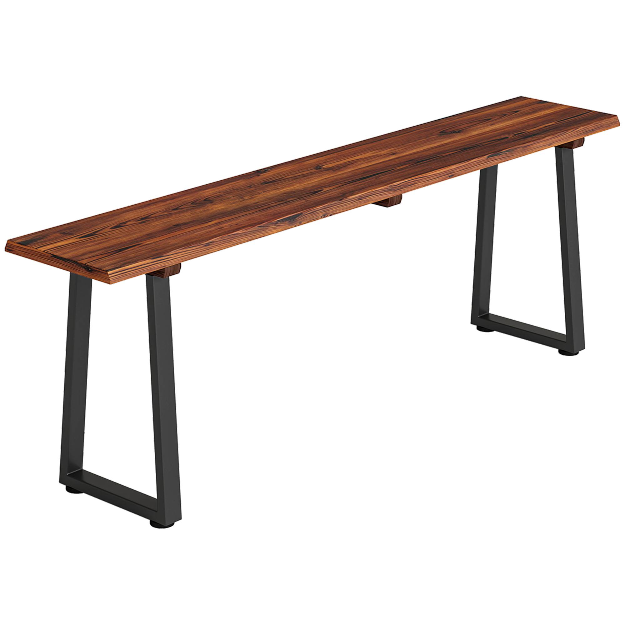 Banc de Jardin en Bois Sans Dossier en Bois, Pieds trapézoïdaux en acier, 2 Places à Effet Bois, 150x28x48cm, Carbonisé - Image 1
