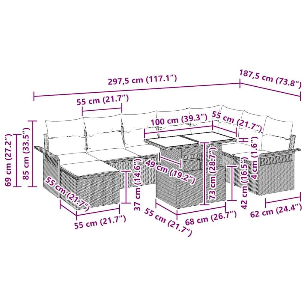 Vidaxl - Ensemble de canapé de jardin 9 pcs Marron polyrotin vidaXL 3348334 - Image 3