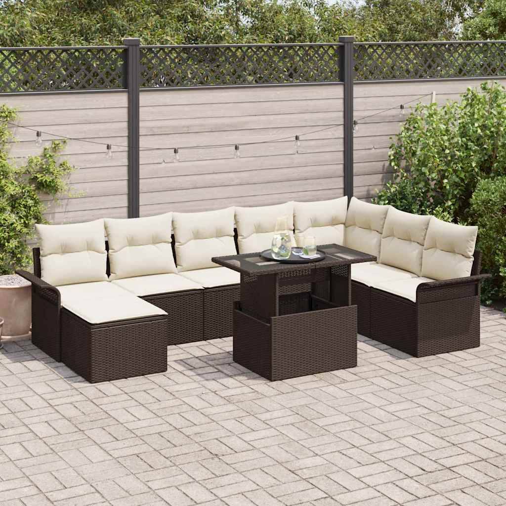 Vidaxl - Ensemble de canapé de jardin 9 pcs Marron polyrotin vidaXL 3348334 - Image 1