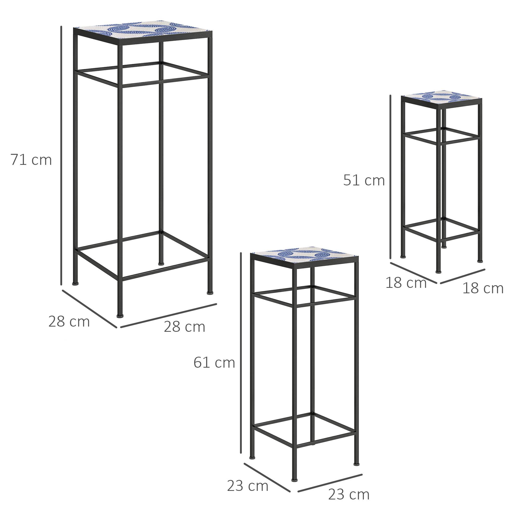 Sans Marque - Ensemble 3 supports plantes 3 tailles fleurs objets bleu/blanc - Image 5