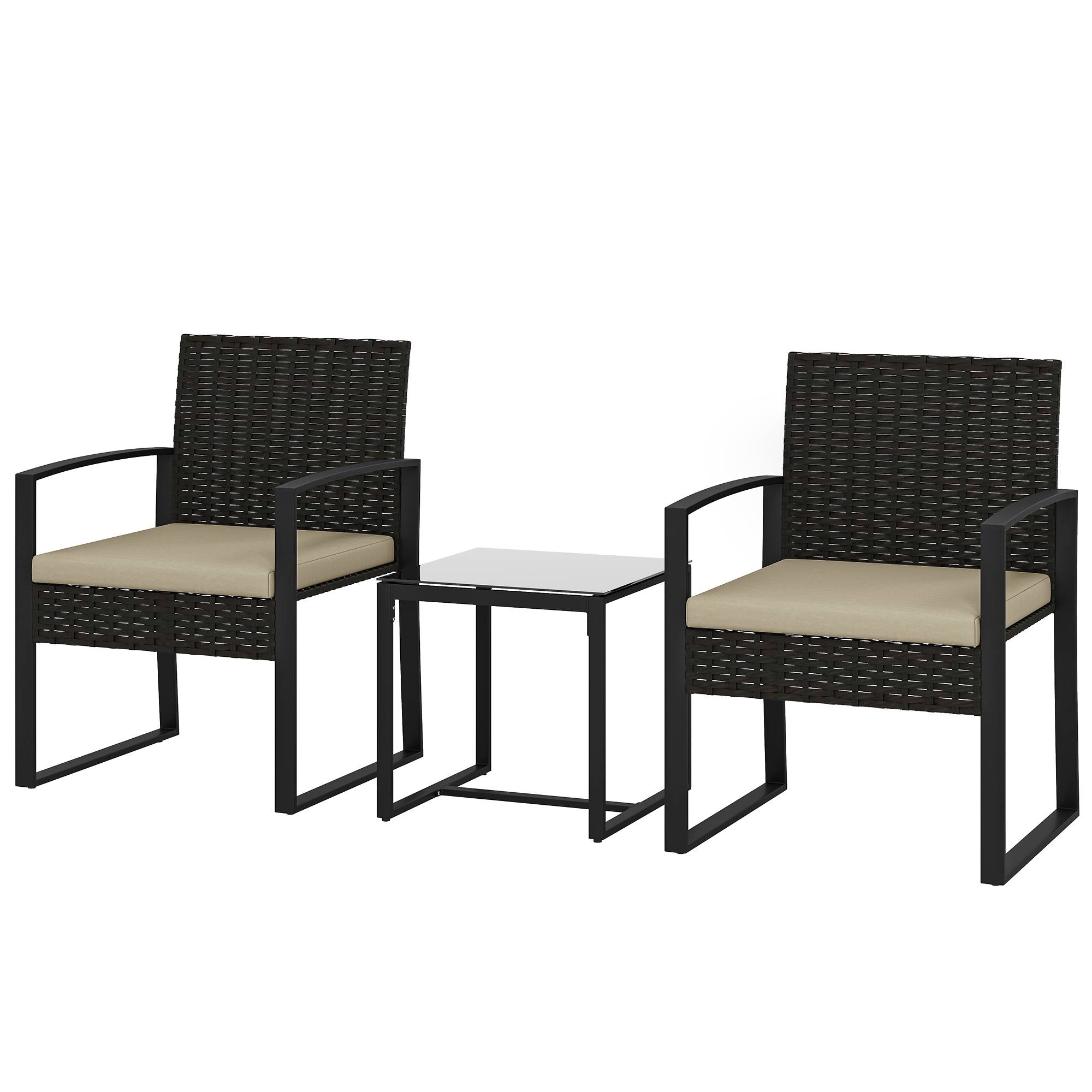 Maison Chic - Salon de jardin extérieur en résine tressée 2 personnes, table de jardin avec 2 chaises, plateau en verre trempé, marron - Image 1