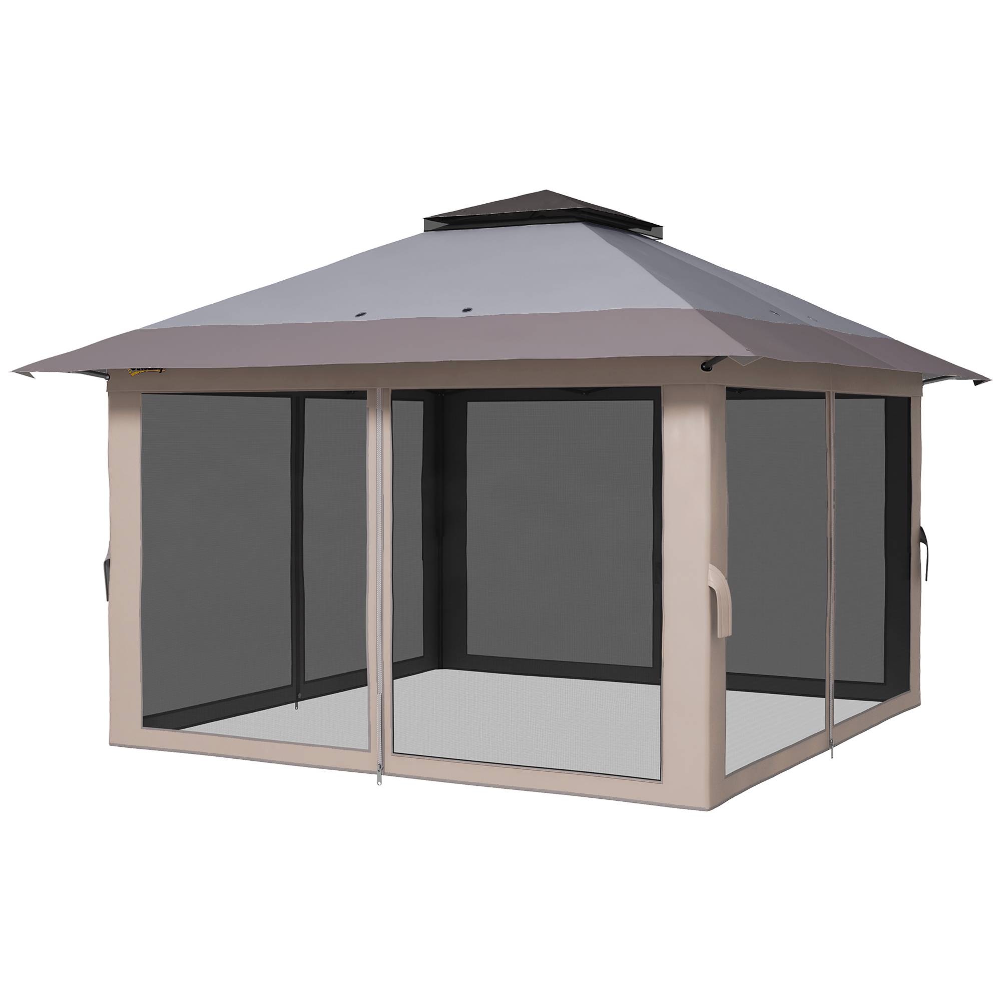 ComfortXL - Tonnelle pliante métal polyester pour jardin double toit moustiquaires 392 cm gris - ComfortXL Outdoor Living - Image 2