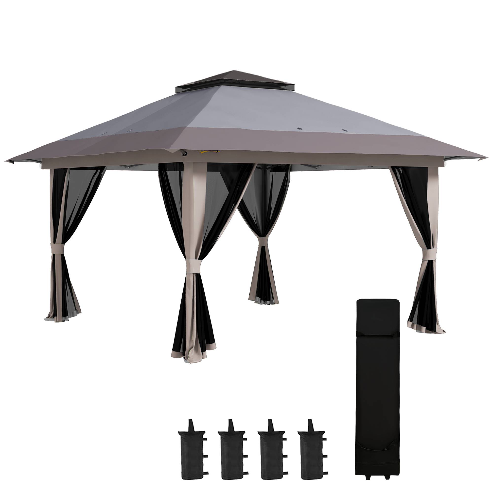 ComfortXL - Tonnelle pliante métal polyester pour jardin double toit moustiquaires 392 cm gris - ComfortXL Outdoor Living - Image 1