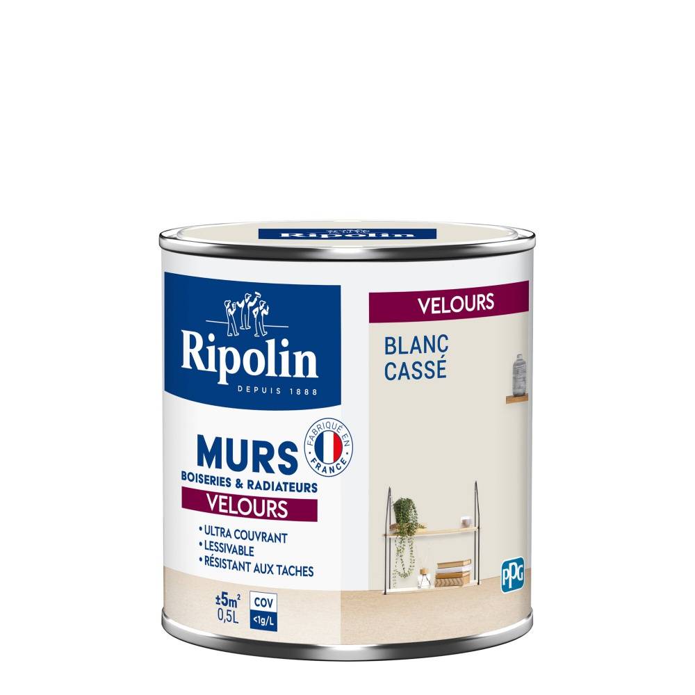 Ripolin - Peinture blanc casse mur, boiserie, radiateur RIPOLIN velours 0.5 l