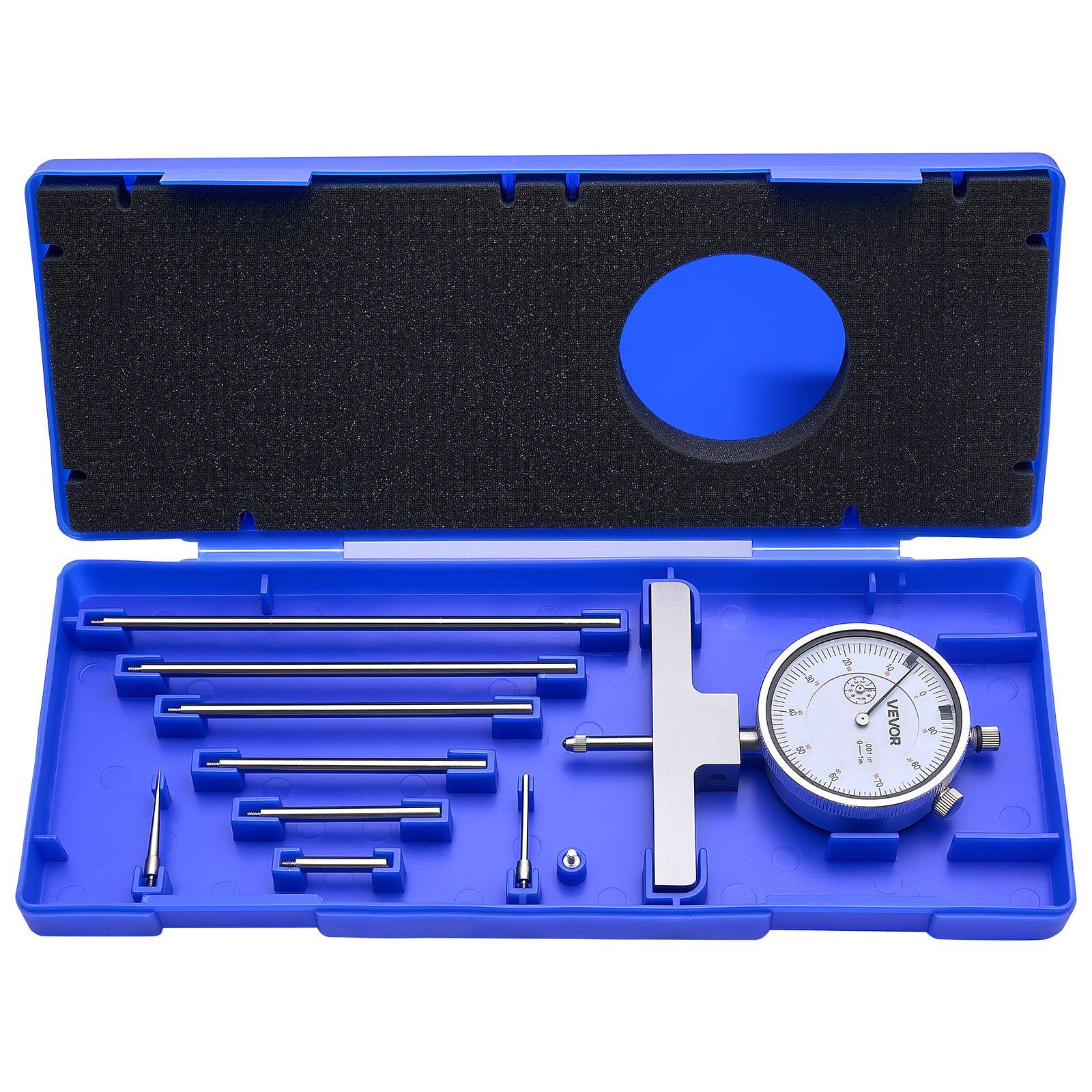 Vevor - VEVOR Micromètre de profondeur 0-22 pouces, résolution 0,001 pouce, bâti métal et tiges inox, coffret avec 6 tiges et 4 enclumes. - Image 1
