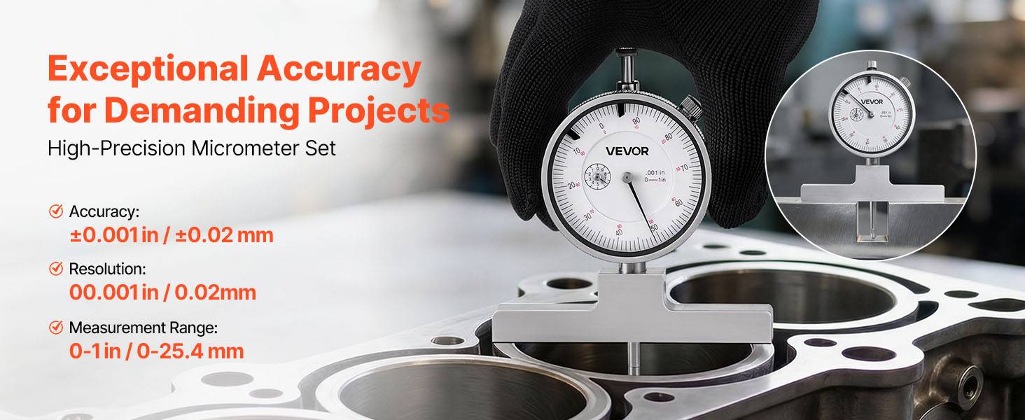 Vevor - VEVOR Micromètre de profondeur 0-22 pouces, résolution 0,001 pouce, bâti métal et tiges inox, coffret avec 6 tiges et 4 enclumes. - Image 9