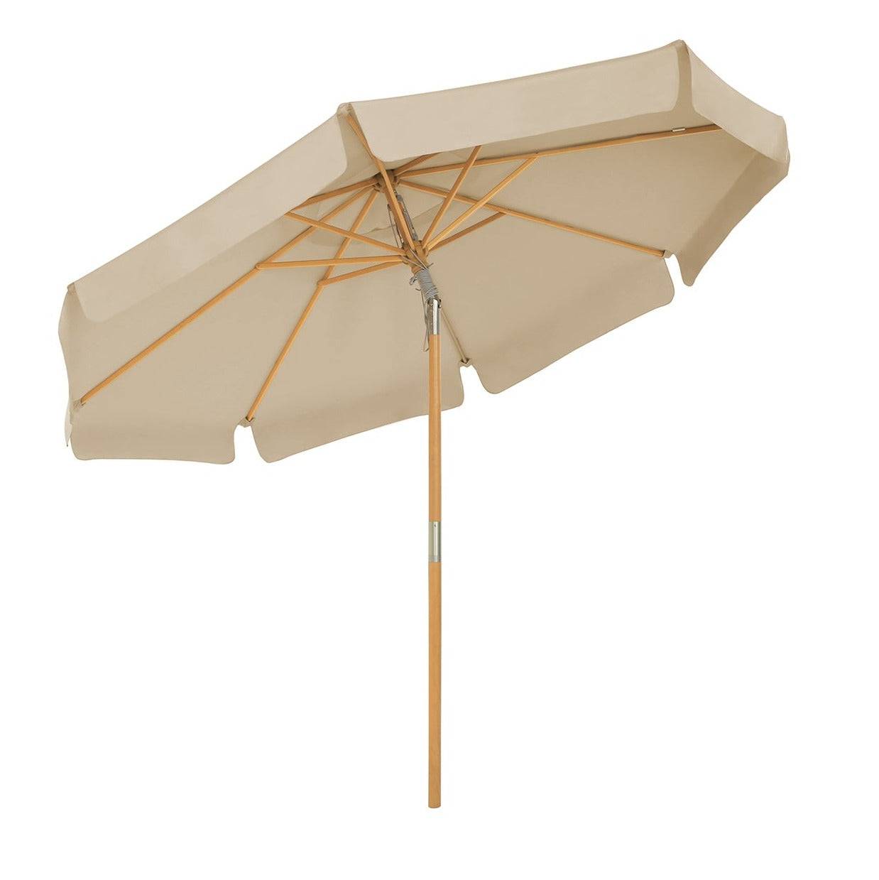 Helloshop26 - Parasol 3 m ombrelle octogonal protection solaire anti-uv UPF 50+ mât et baleines en bois inclinable sans socle pour terrasse balcon jardin taupe - Image 1