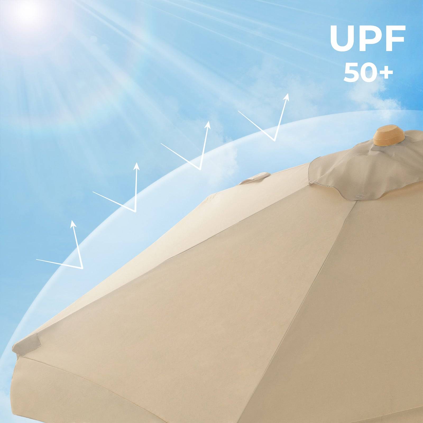 Helloshop26 - Parasol 3 m ombrelle octogonal protection solaire anti-uv UPF 50+ mât et baleines en bois inclinable sans socle pour terrasse balcon jardin taupe - Image 2