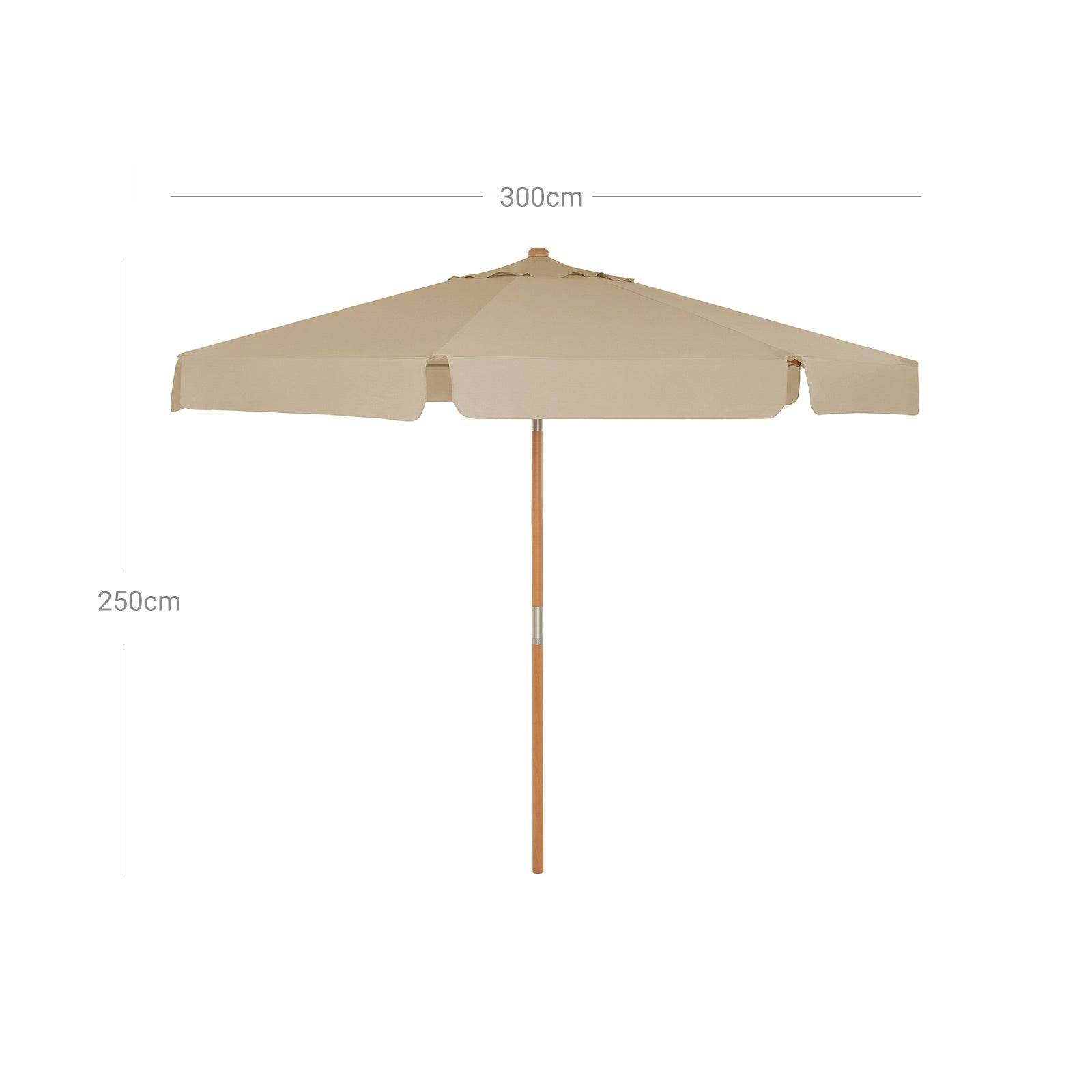 Helloshop26 - Parasol 3 m ombrelle octogonal protection solaire anti-uv UPF 50+ mât et baleines en bois inclinable sans socle pour terrasse balcon jardin taupe - Image 4