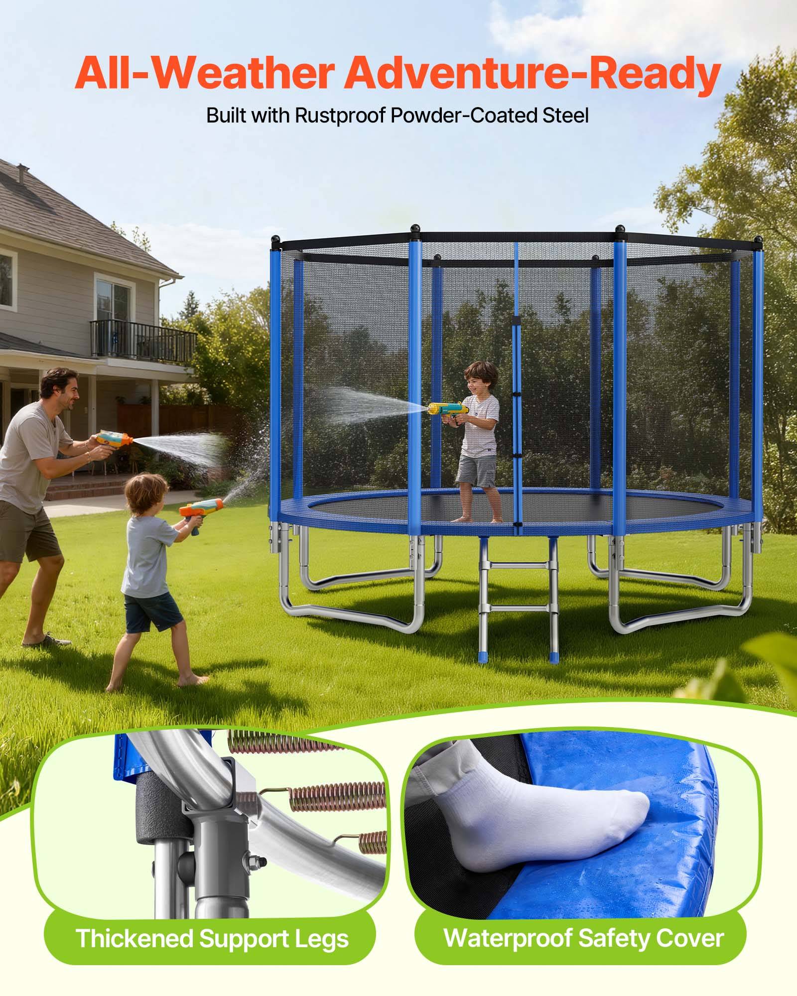 Vevor - VEVOR Trampoline extérieur 366 x 366 cm, cadre acier antirouille, filet de sécurité 360°, 64 ressorts, capacité 181 kg, certifié ASTM. - Image 7