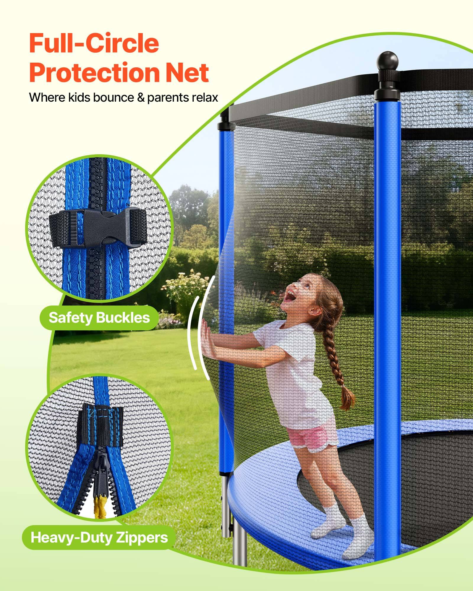 Vevor - VEVOR Trampoline extérieur 366 x 366 cm, cadre acier antirouille, filet de sécurité 360°, 64 ressorts, capacité 181 kg, certifié ASTM. - Image 3