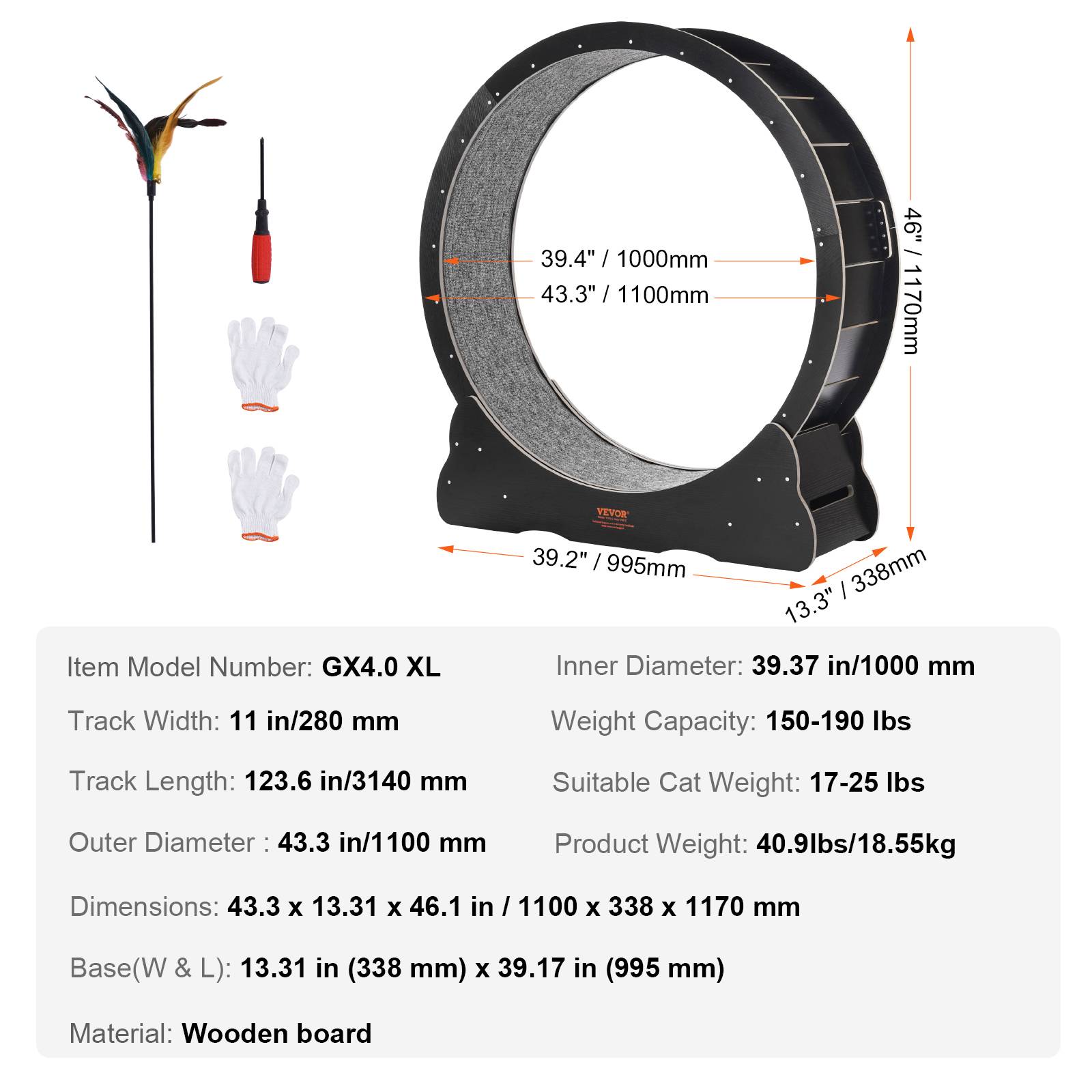 VEVOR Roue d'Exercice pour Chat Grande Roue de Course Intérieur 1100 mm Noir - Image 7