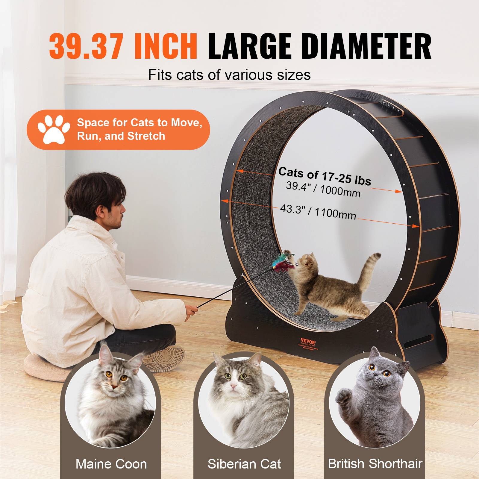 VEVOR Roue d'Exercice pour Chat Grande Roue de Course Intérieur 1100 mm Noir - Image 4