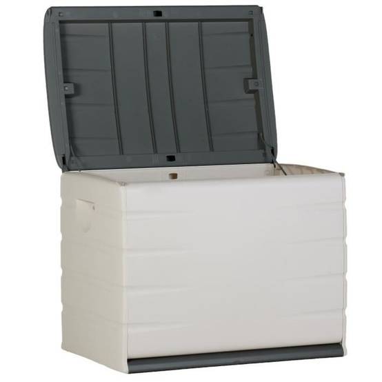 Coffre de rangement extérieur 260 L cadenassable sur roulettes beige et anthracite - PLASTIKEN - Image 2