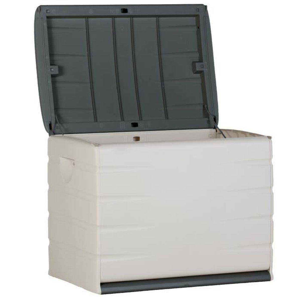 Coffre de rangement extérieur 260 L cadenassable sur roulettes beige et anthracite - PLASTIKEN - Image 2