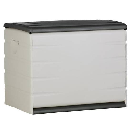 Coffre de rangement extérieur 260 L cadenassable sur roulettes beige et anthracite - PLASTIKEN - Image 1