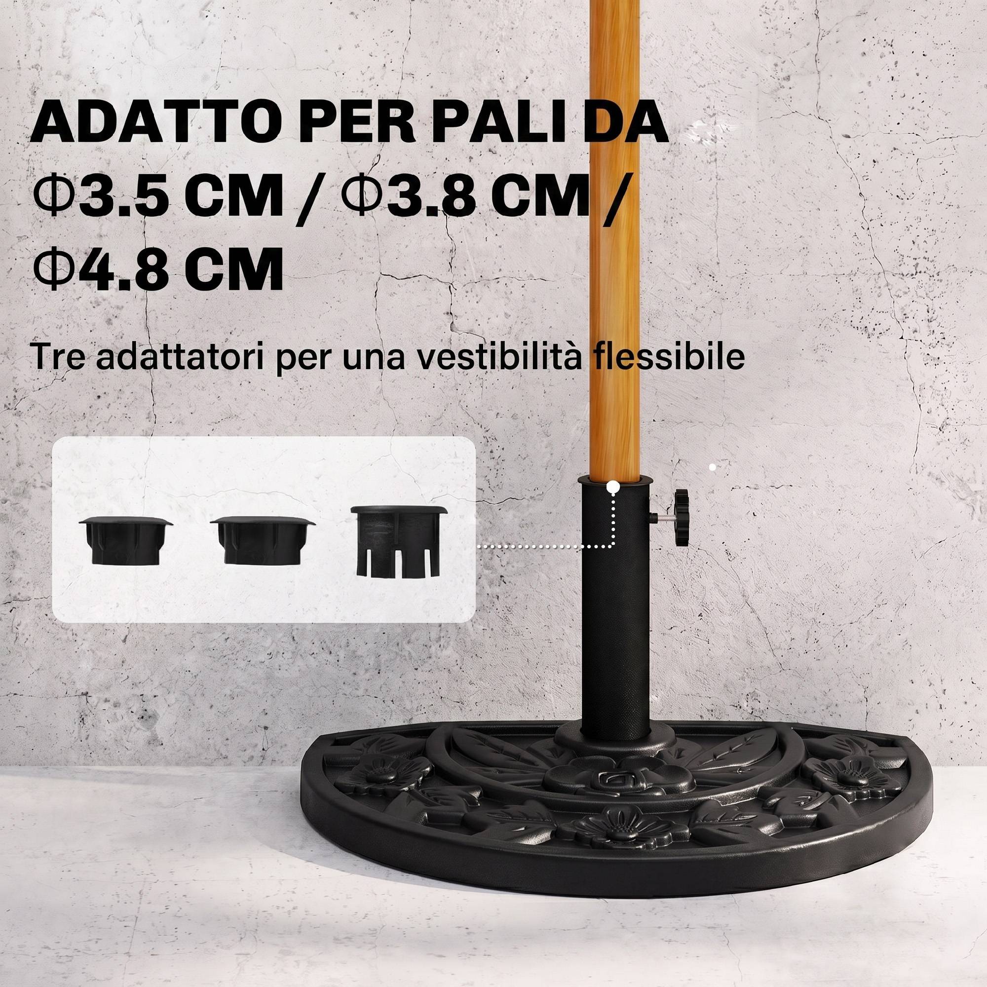 Base de parasol semi-circulaire 9 kg en HDPE, béton et métal à motifs floraux, Ø50x32x32 cm, noir - Image 6