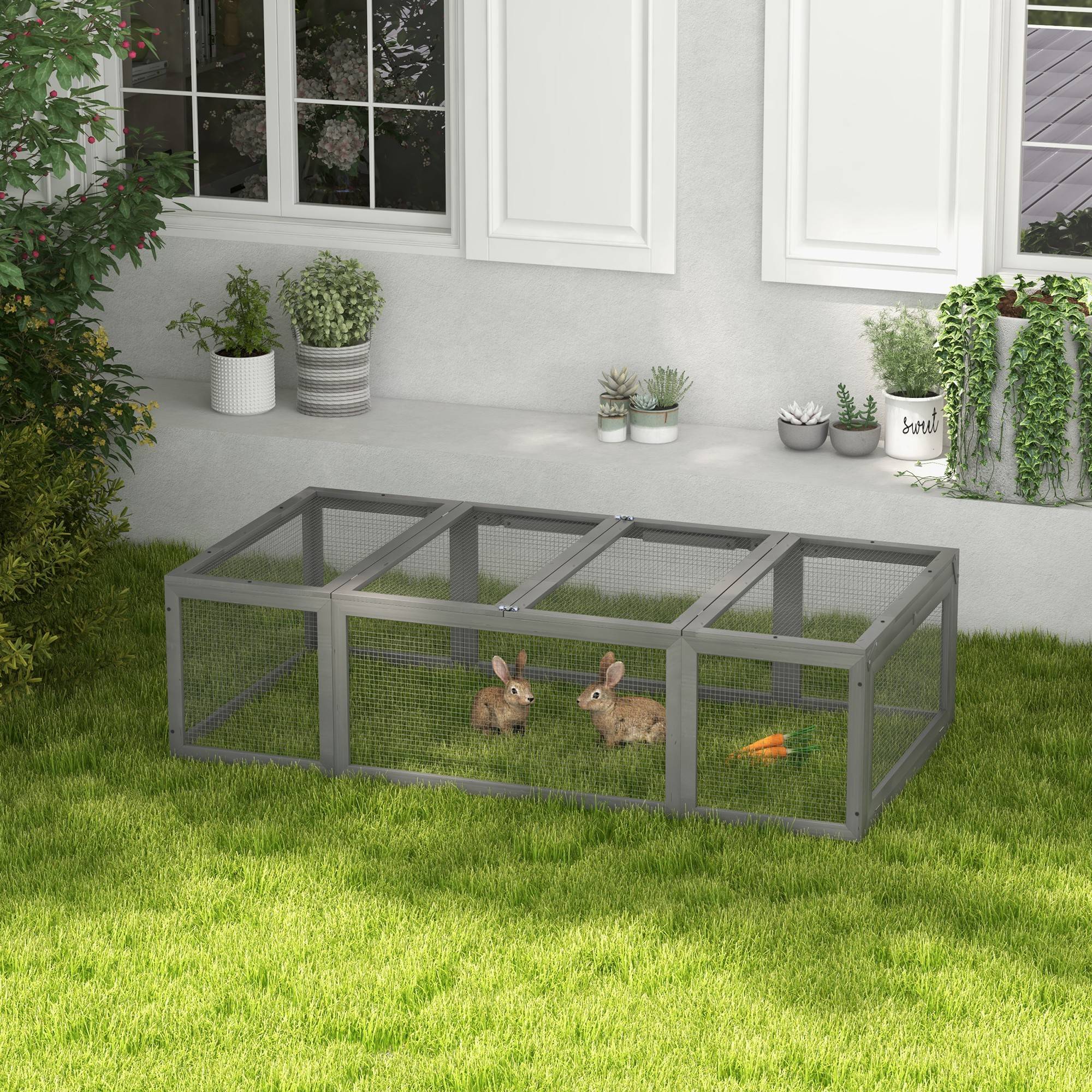 Enclos Lapin Extérieur Bois Sapin Toit Ouvrant Sécurisé 180x90cm Gris - ComfortXL Pet Living - Image 1