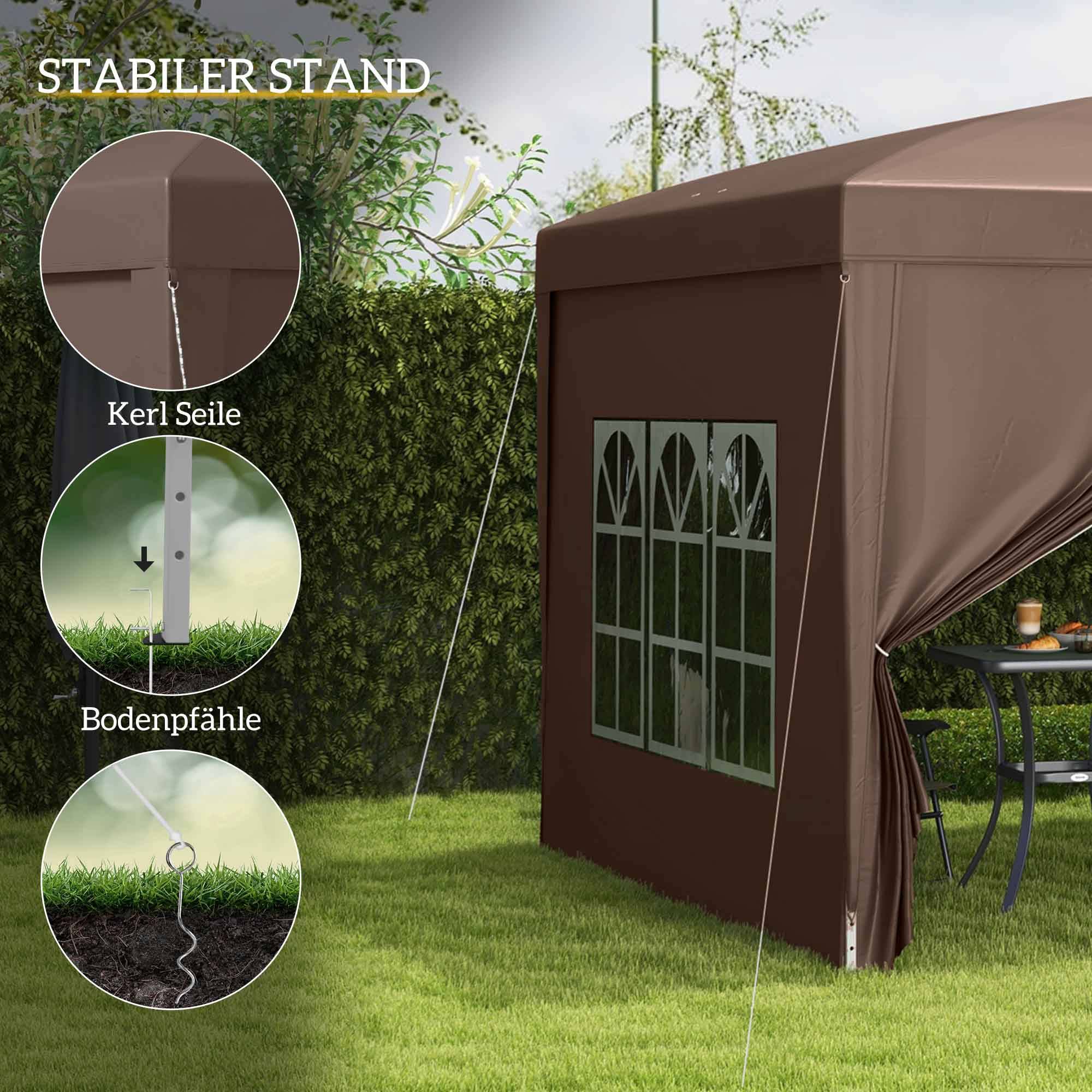 Tonnelle Pliante 3x3m Toile Polyester Jardin Camping 4 Parois Amovibles Café - ComfortXL Outdoor Living - Image 6