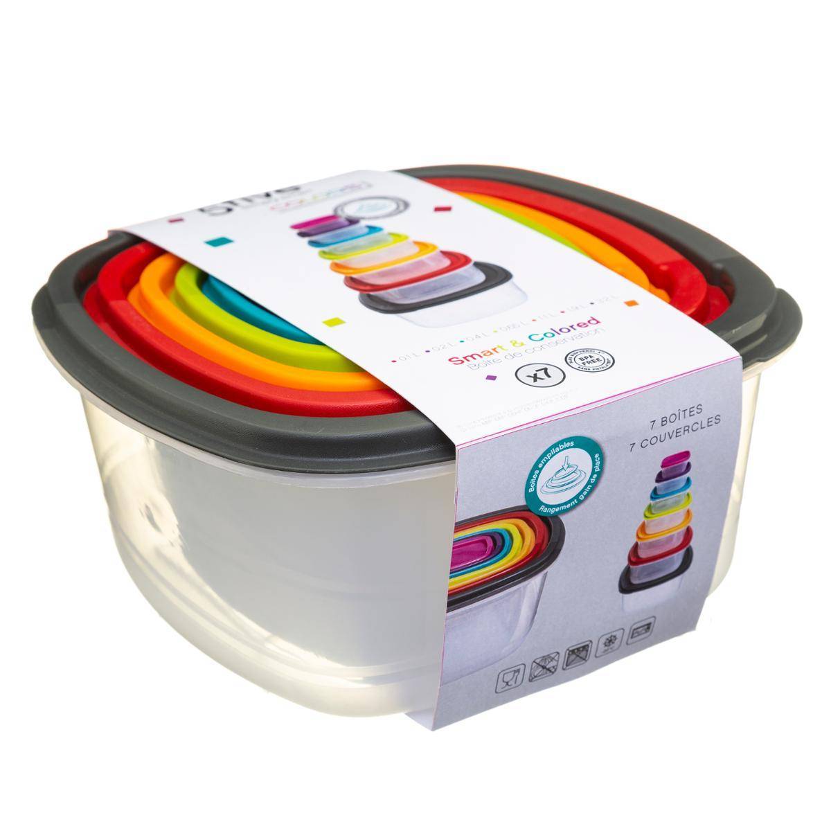 7 boîtes de conservation carrées "Colors" plastique - 5five - Image 1