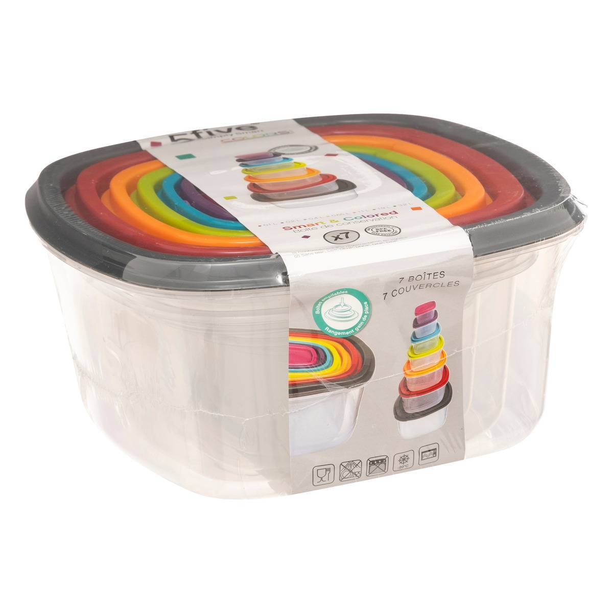 7 boîtes de conservation carrées "Colors" plastique - 5five - Image 2