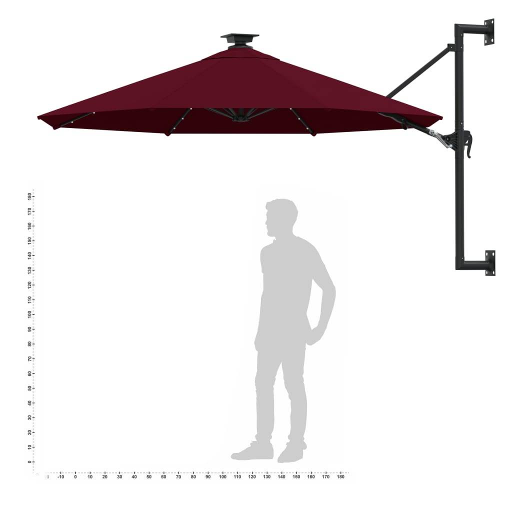 Helloshop26 - Parasol mural avec mât métallique et led 300 cm bordeaux - Image 9