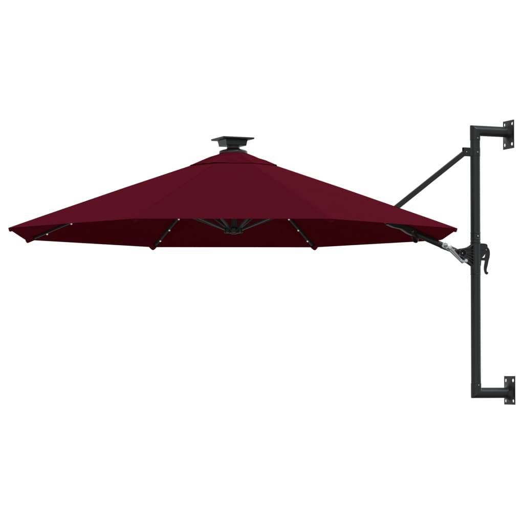 Helloshop26 - Parasol mural avec mât métallique et led 300 cm bordeaux - Image 1