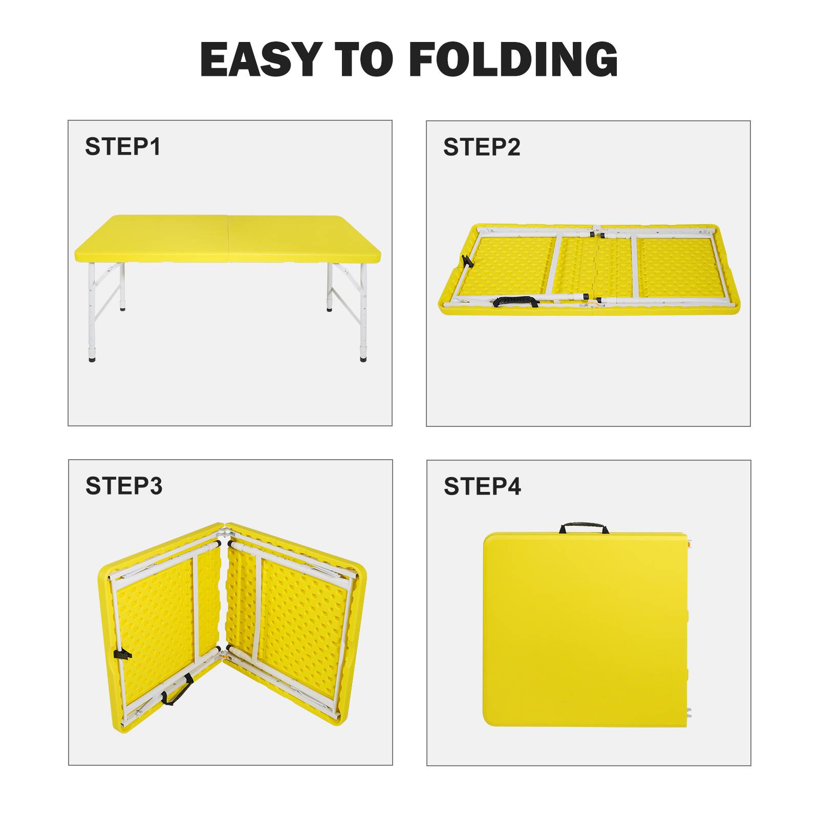 Table pliante 125cm hauteur réglable, usage polyvalent camping maison charge 135kg jaune - Image 5