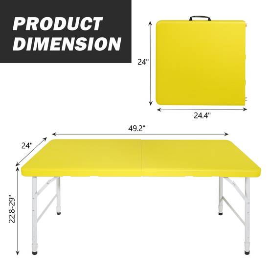 Table pliante 125cm hauteur réglable, usage polyvalent camping maison charge 135kg jaune - Image 4
