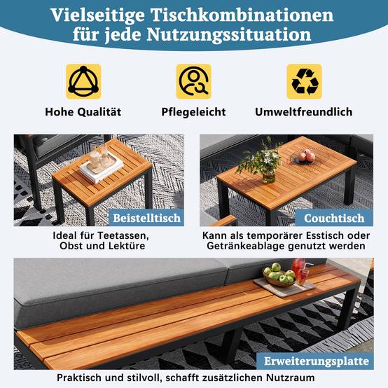 Salon de jardin modulable métal et bois pour terrasse balcon assises combinables gris - ComfortXL Outdoor Living - Image 7