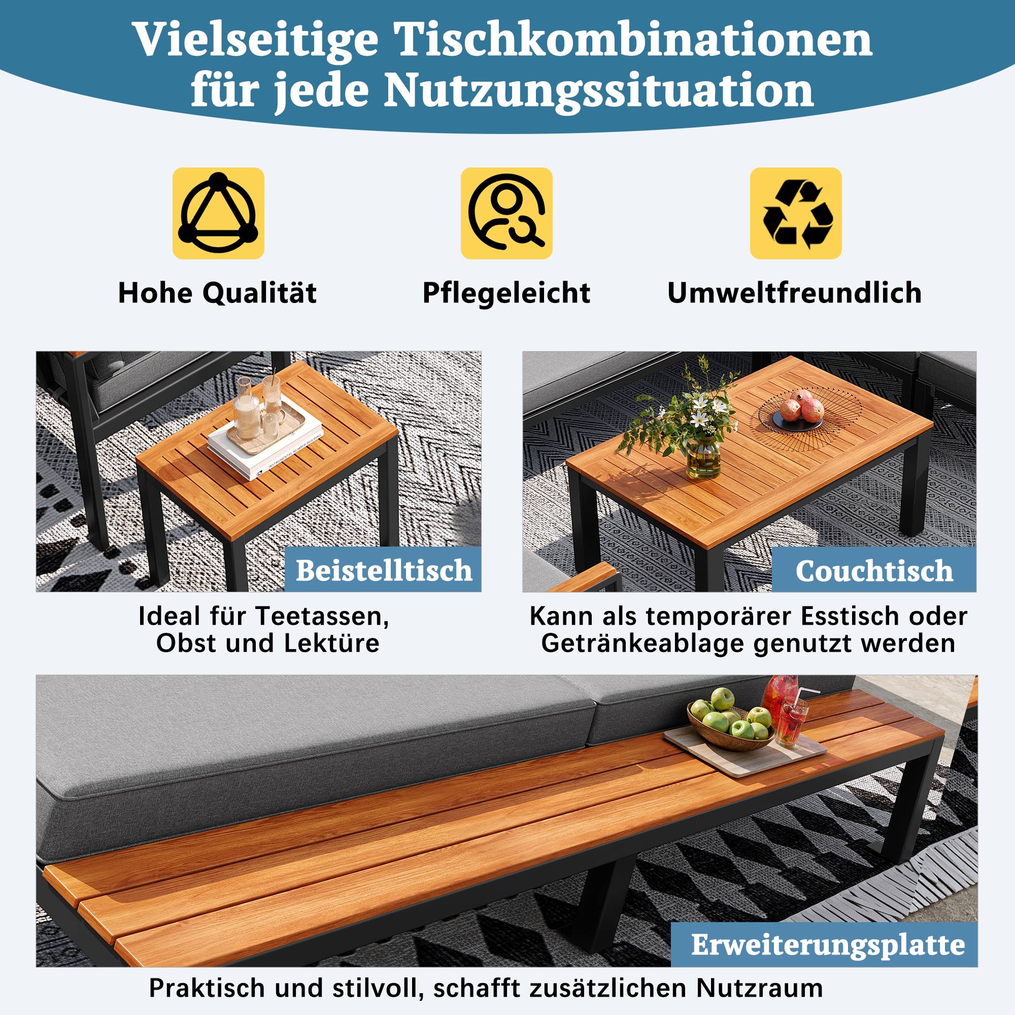 Salon de jardin modulable métal et bois pour terrasse balcon assises combinables gris - ComfortXL Outdoor Living - Image 7