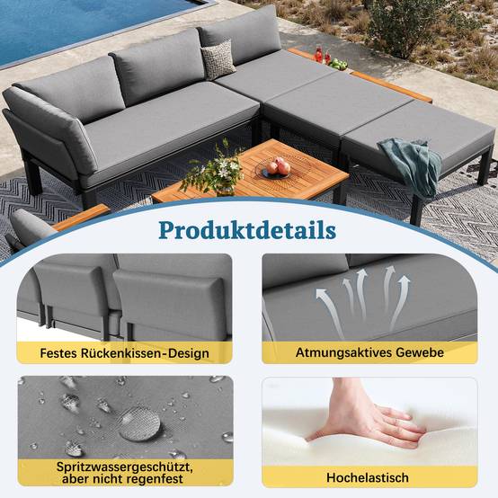 Salon de jardin modulable métal et bois pour terrasse balcon assises combinables gris - ComfortXL Outdoor Living - Image 5