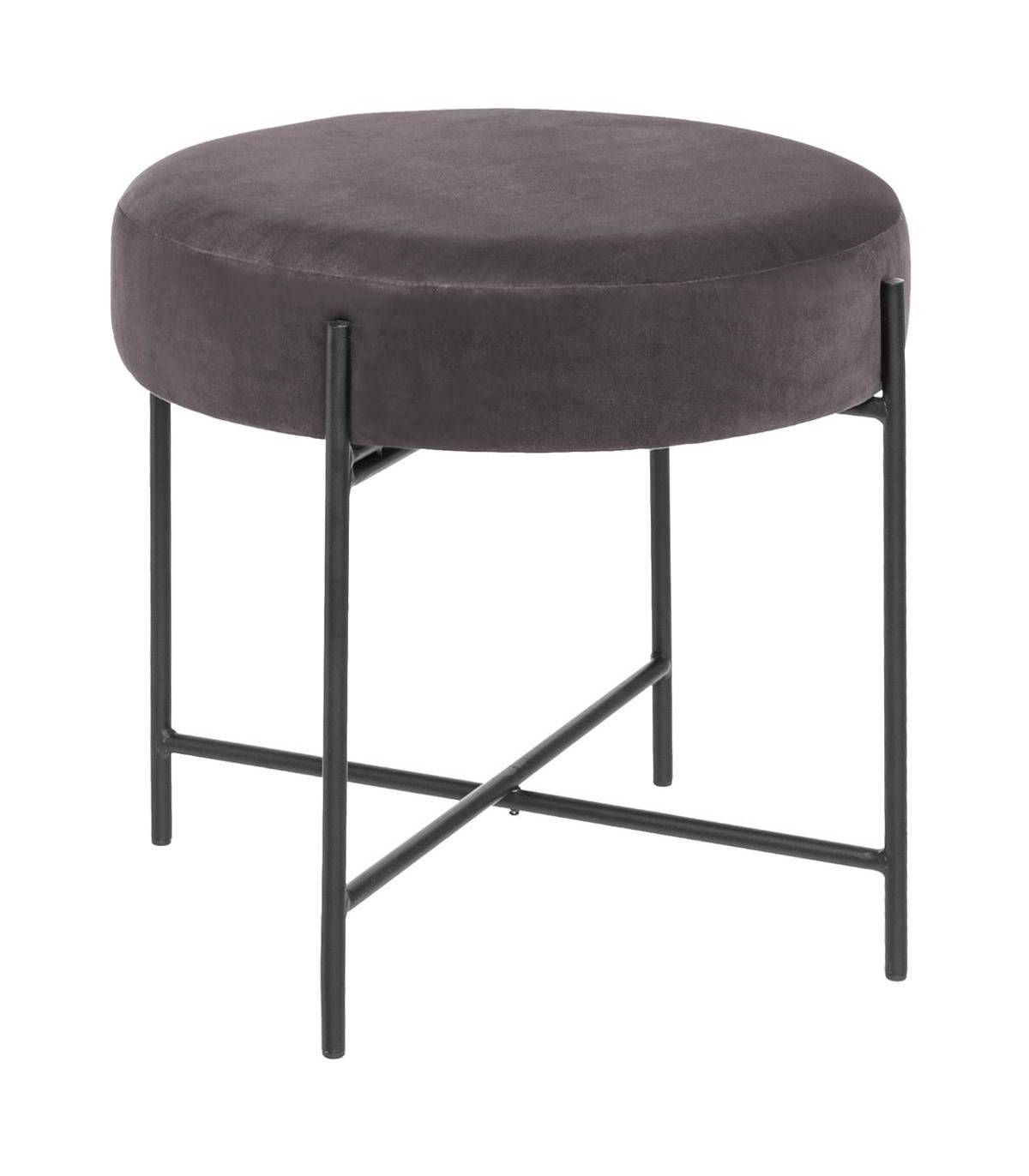 Tabouret en Velours Gris et Pieds en Métal - Image 1