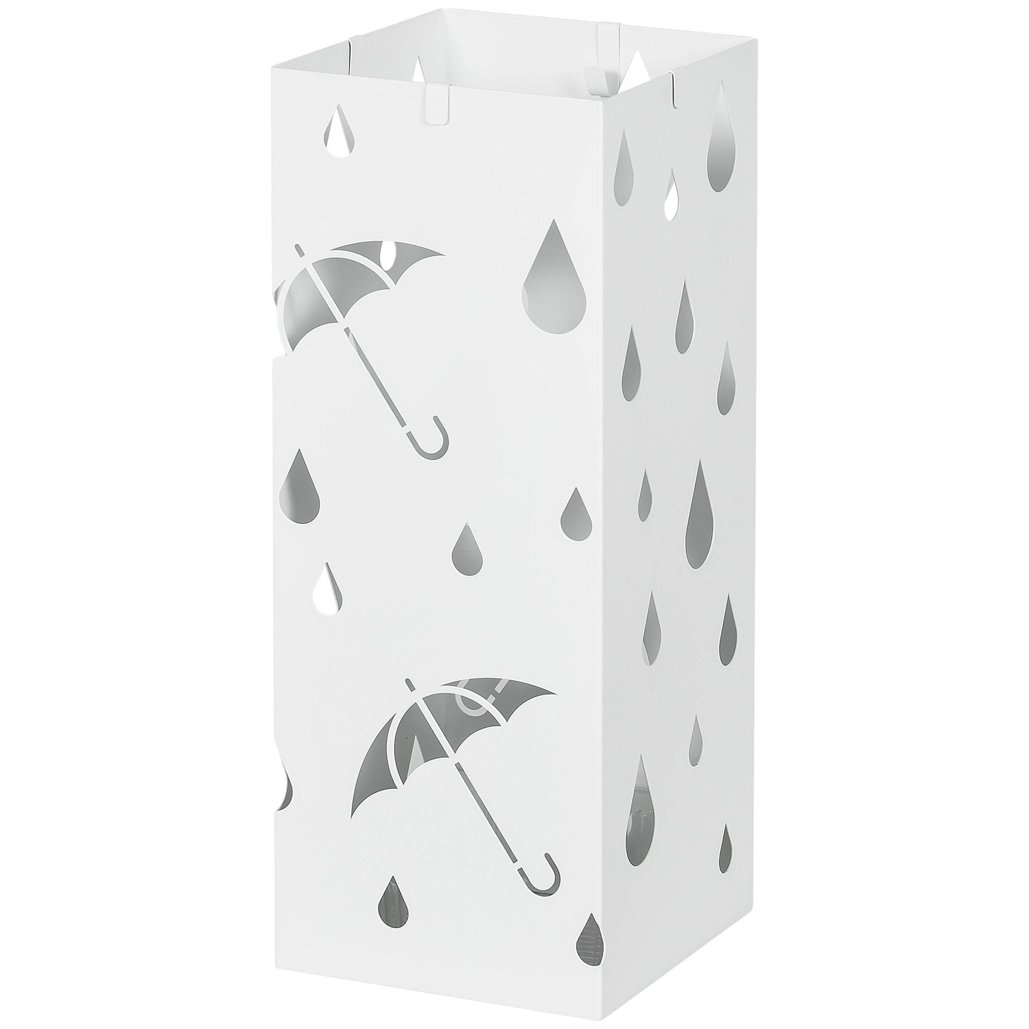 Porte-parapluie, 4 crochets, bac égouttoir, acier, blanc - Image 2