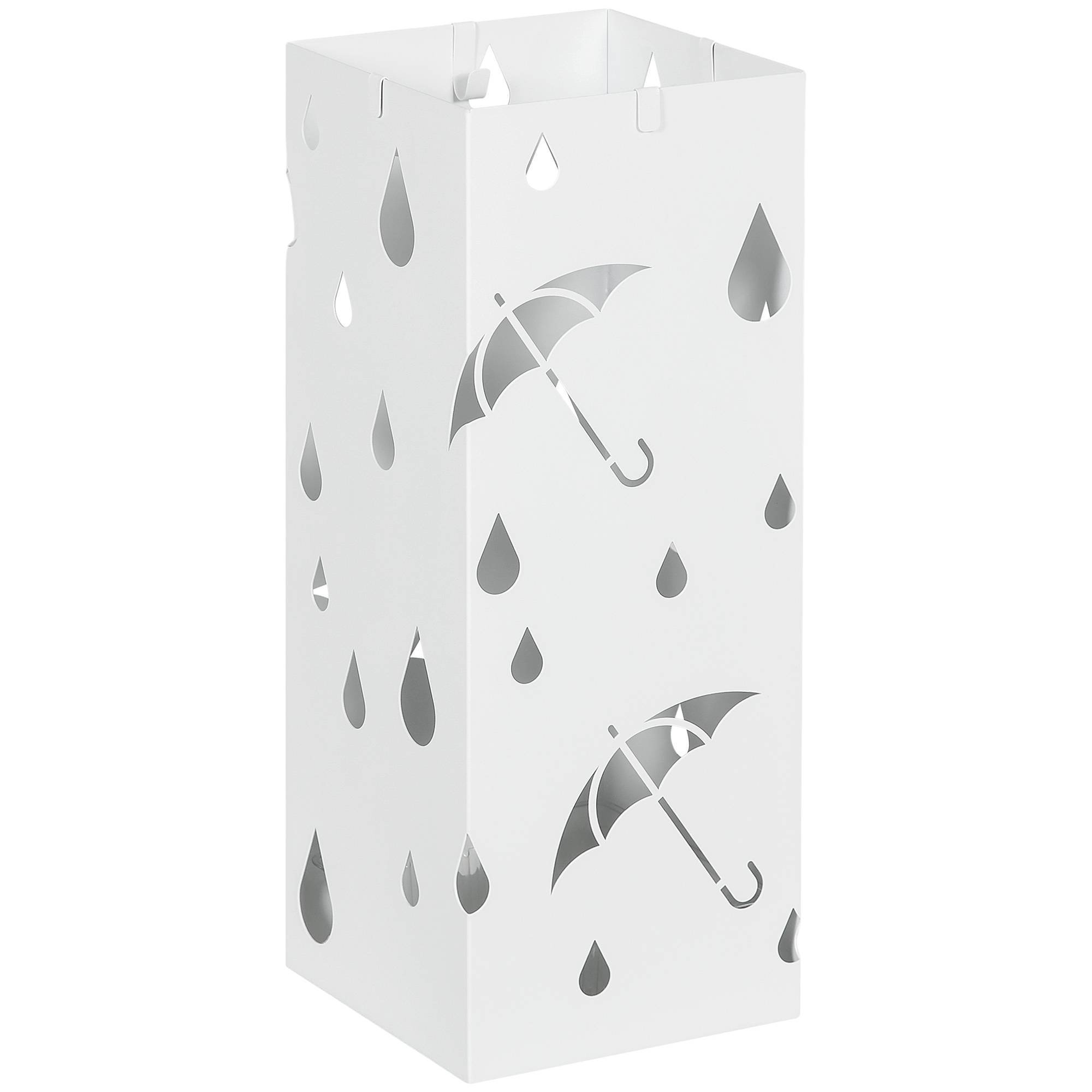 Porte-parapluie, 4 crochets, bac égouttoir, acier, blanc - Image 1