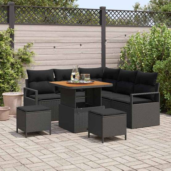 Salon de Jardin Modulable 8 pcs en Résine Tressée Noire pour Repas en Plein Air – ComfortXL Outdoor Living - Image 1