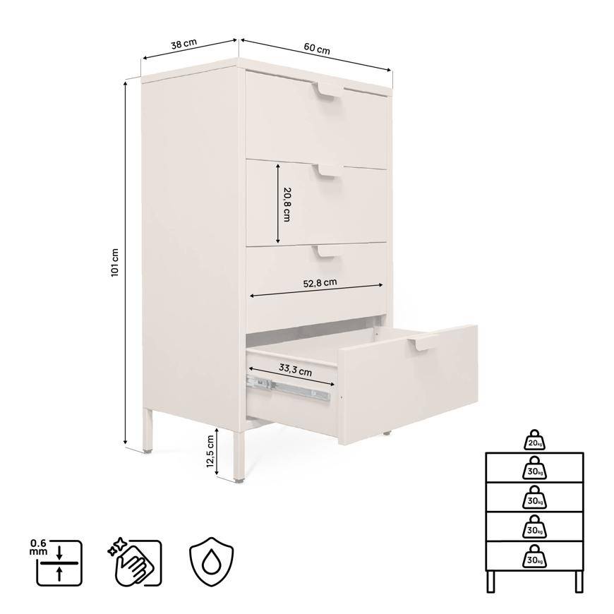 Sicaan Commode industrielle en métal L.60cm 4 tiroirs beige - THEA - Image 2