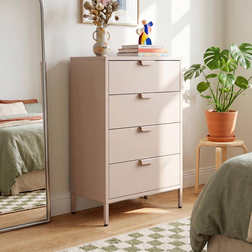 Sicaan Commode industrielle en métal L.60cm 4 tiroirs beige - THEA - Image 1