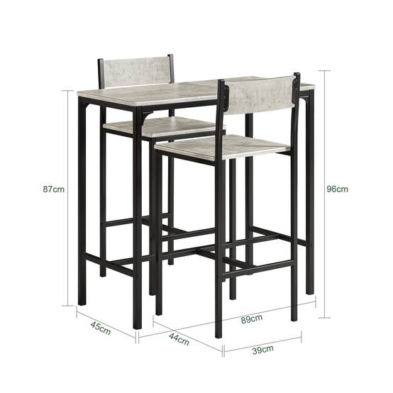 SoBuy Table de Bar Compacte avec 2 Tabourets Style Industriel en Bois et Métal pour Petit Espace - Image 3