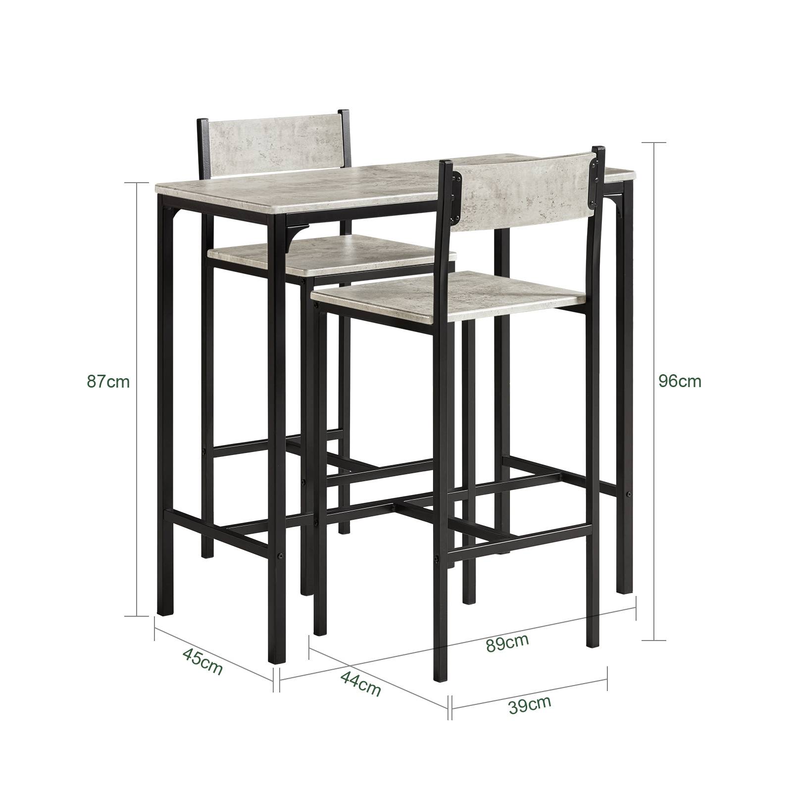 SoBuy Table de Bar Compacte avec 2 Tabourets Style Industriel en Bois et Métal pour Petit Espace - Image 3