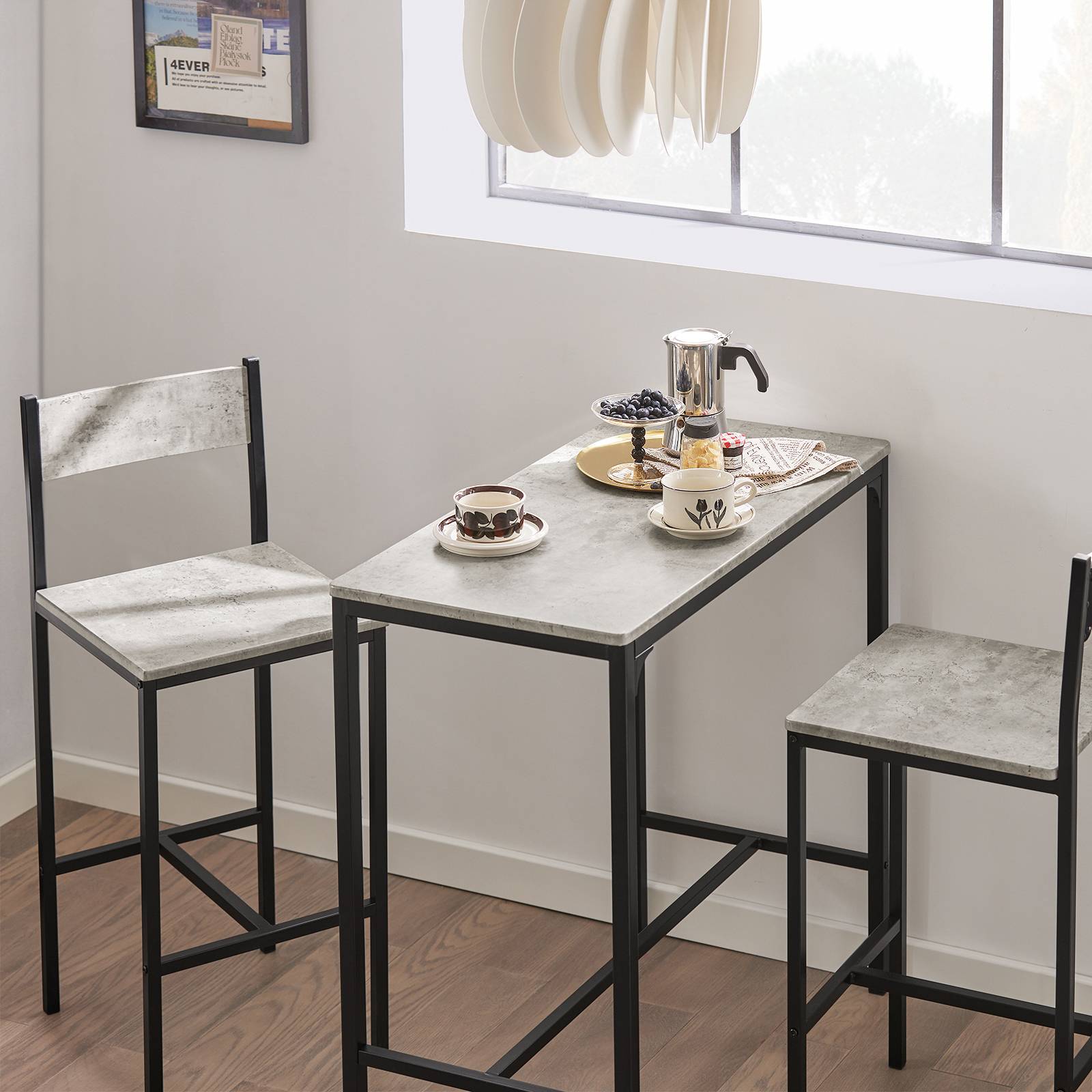 SoBuy Table de Bar Compacte avec 2 Tabourets Style Industriel en Bois et Métal pour Petit Espace - Image 8