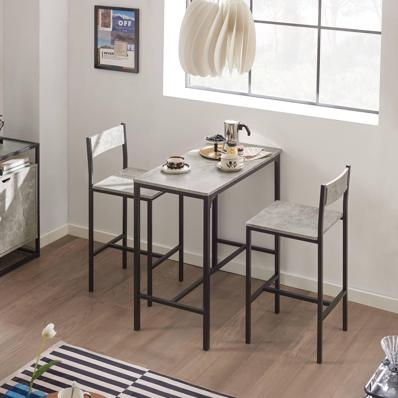 SoBuy Table de Bar Compacte avec 2 Tabourets Style Industriel en Bois et Métal pour Petit Espace - Image 10