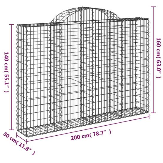 Gabion Arqué Fer Galvanisé Jardin 200x30x140/160cm 4pcs - ComfortXL Outdoor Living - Image 6