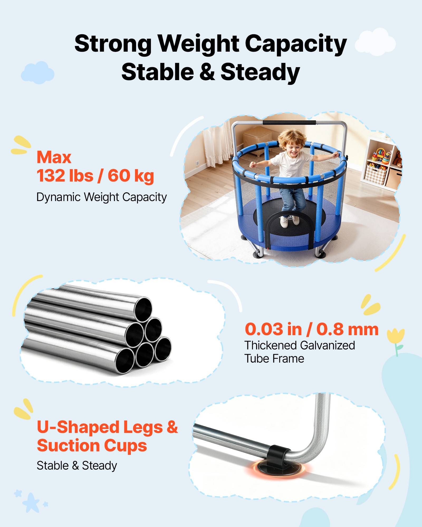 Vevor - VEVOR Trampoline enfant 142 cm - cadre galvanisé, filet sécurisé, capacité 60 kg, accessoires inclus. - Image 2