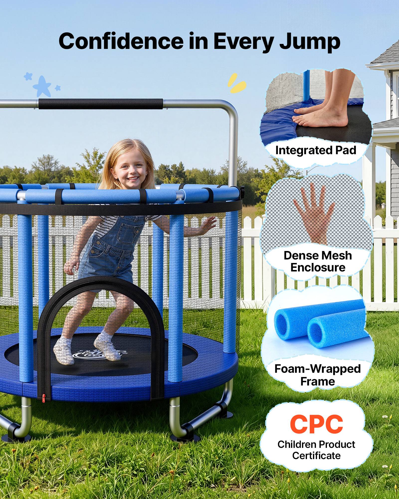 Vevor - VEVOR Trampoline enfant 142 cm - cadre galvanisé, filet sécurisé, capacité 60 kg, accessoires inclus. - Image 4