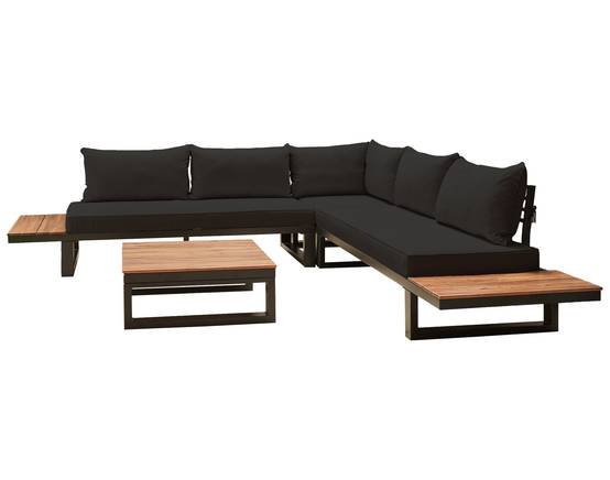 Salome - salon bas de jardin 5 places + table - modulable - bois, métal et coussins noirs - Best Mobilier - Image 8