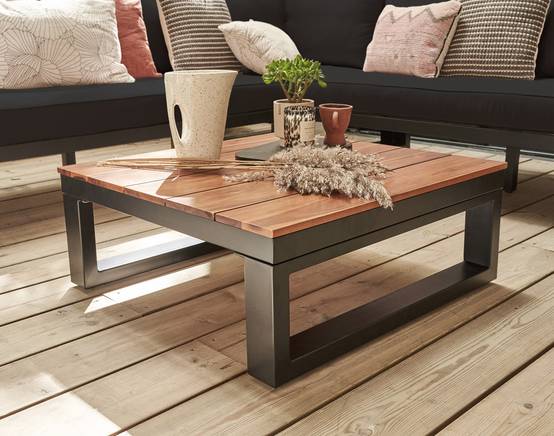 Salome - salon bas de jardin 5 places + table - modulable - bois, métal et coussins noirs - Best Mobilier - Image 4