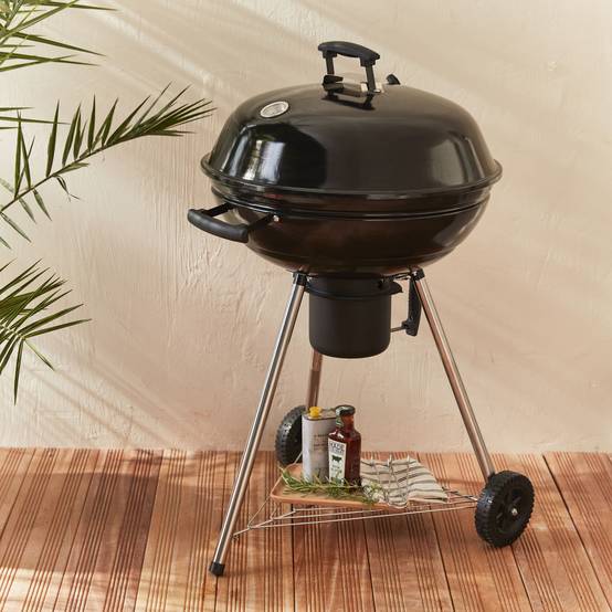 sweeek - Barbecue charbon de bois Ø57cm - Georges - Noir émaillé. barbecue avec aérateurs. émaillé. fumoir. récupérateur de cendres | sweeek - Image 1